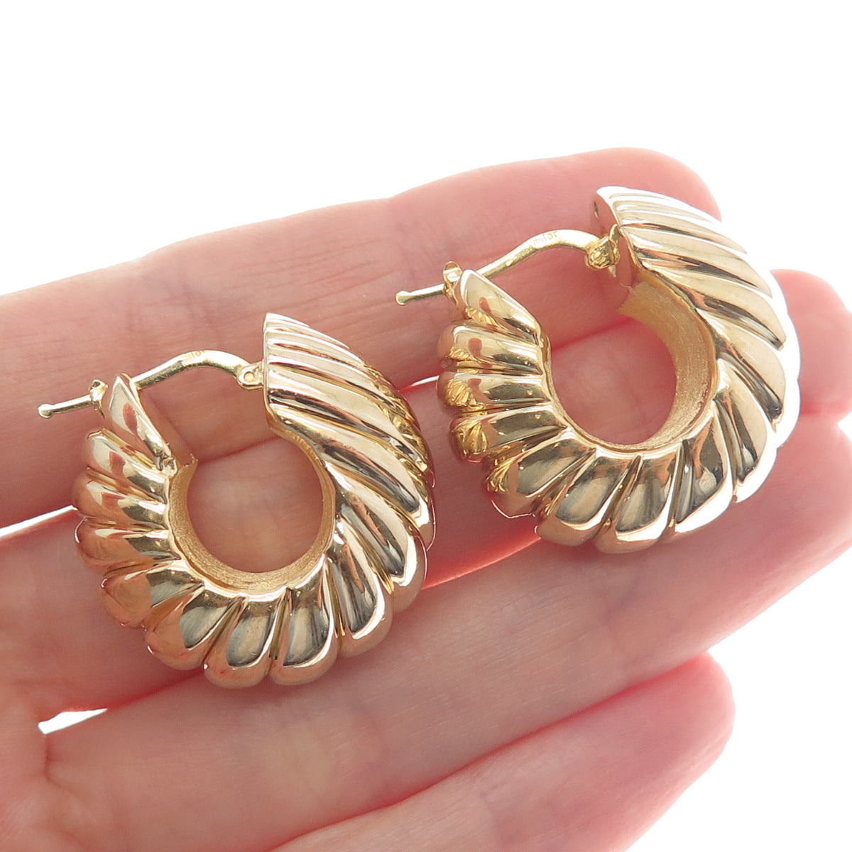 MILOR 925 Sterling Silver Gold Plated Vintage Italy Ribbed Hoop Earrings