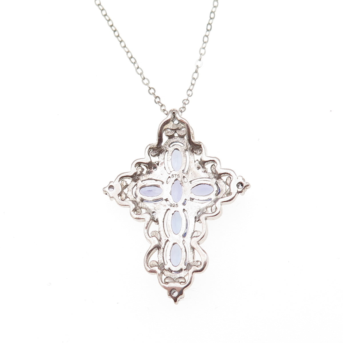 Chuck Clemency 925 Sterling Silver Real Tanzanite Cross Cable Chain Necklace 20"