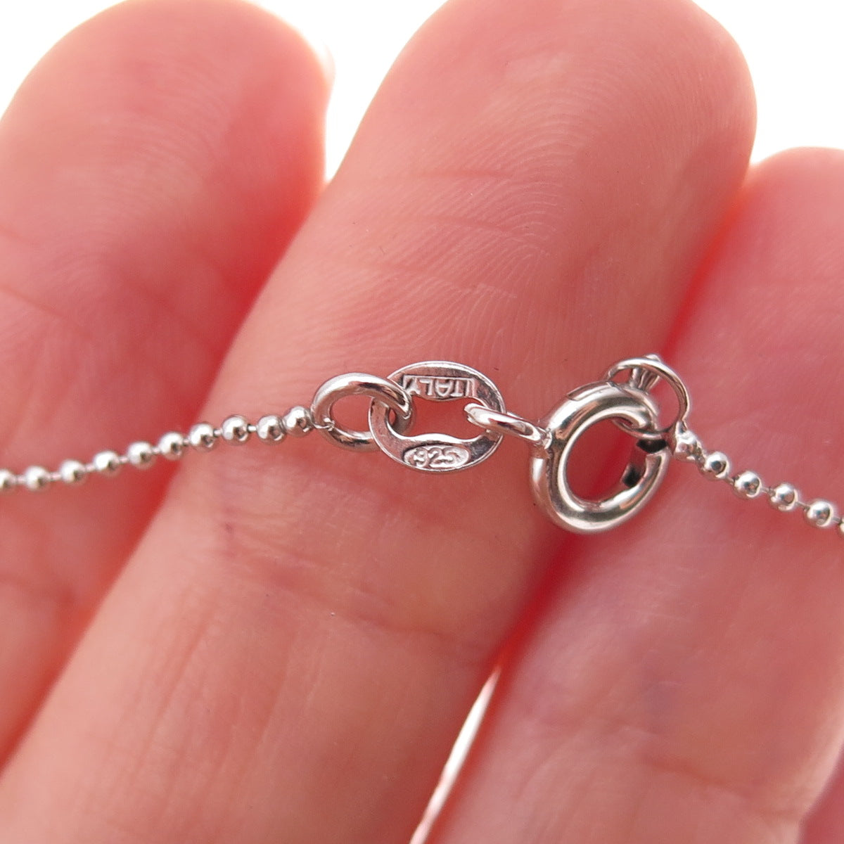 925 Sterling Silver Elephant Ball Beaded Chain Necklace 16"