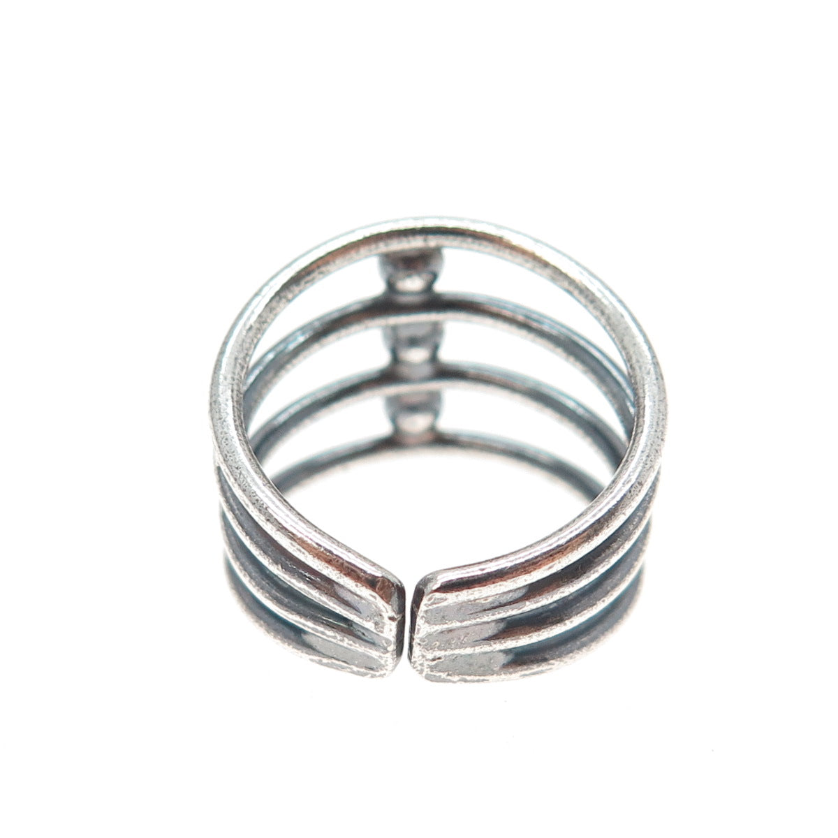 925 Sterling Silver Vintage Beaded Multi-Row Oxidized Adjustable Ring Size 6