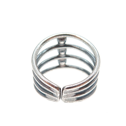 925 Sterling Silver Vintage Beaded Multi-Row Oxidized Adjustable Ring Size 6