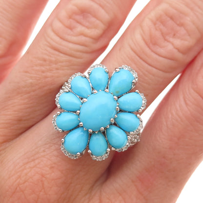Chuck Clemency 925 Sterling Silver Real Turquoise & White Topaz Ring Size 8