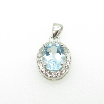 HAN 925 Sterling Silver Real Round & Oval-Cut White & Blue Topaz Pendant