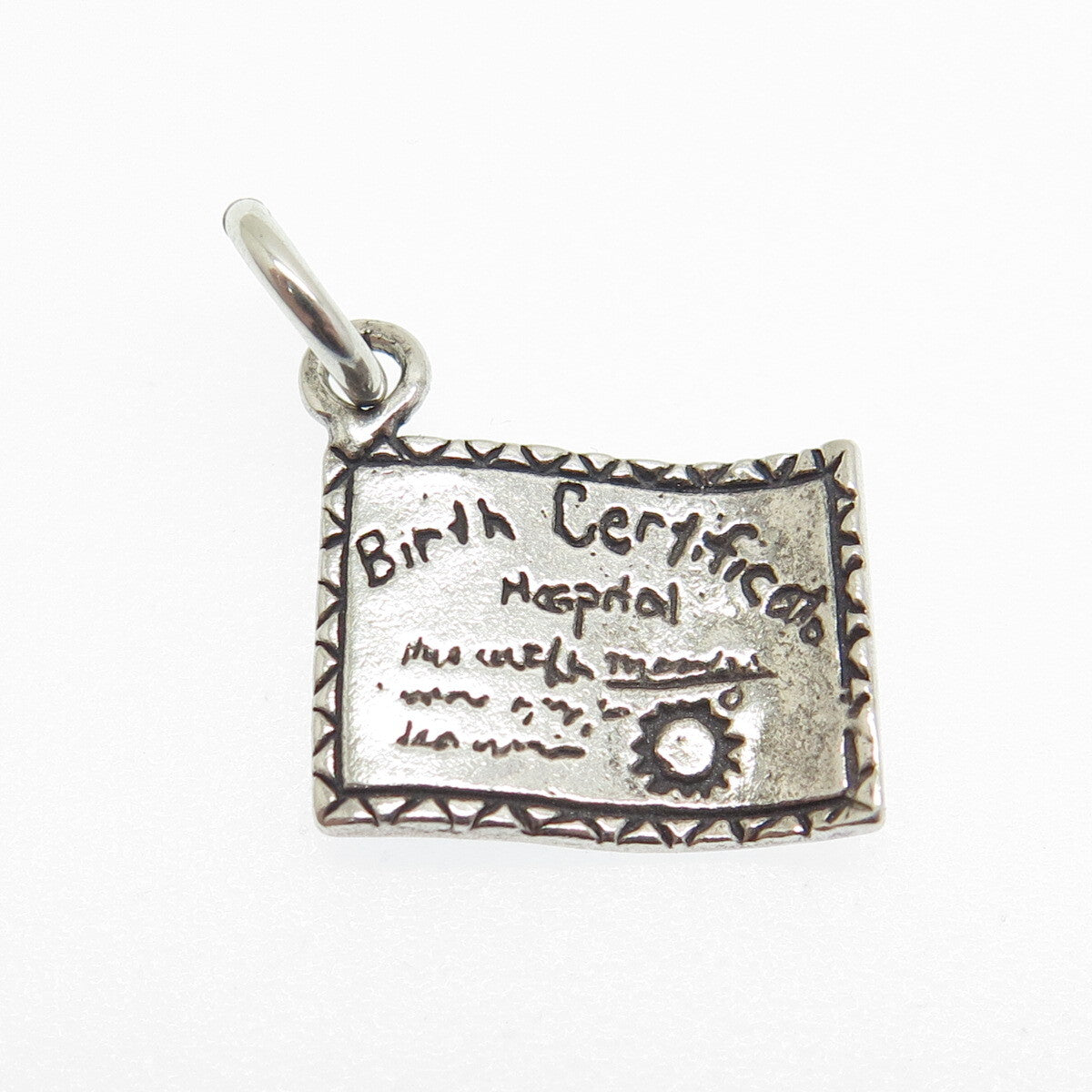SUN WEST 925 Sterling Silver Vintage Birth Certificate Minimalist Charm Pendant