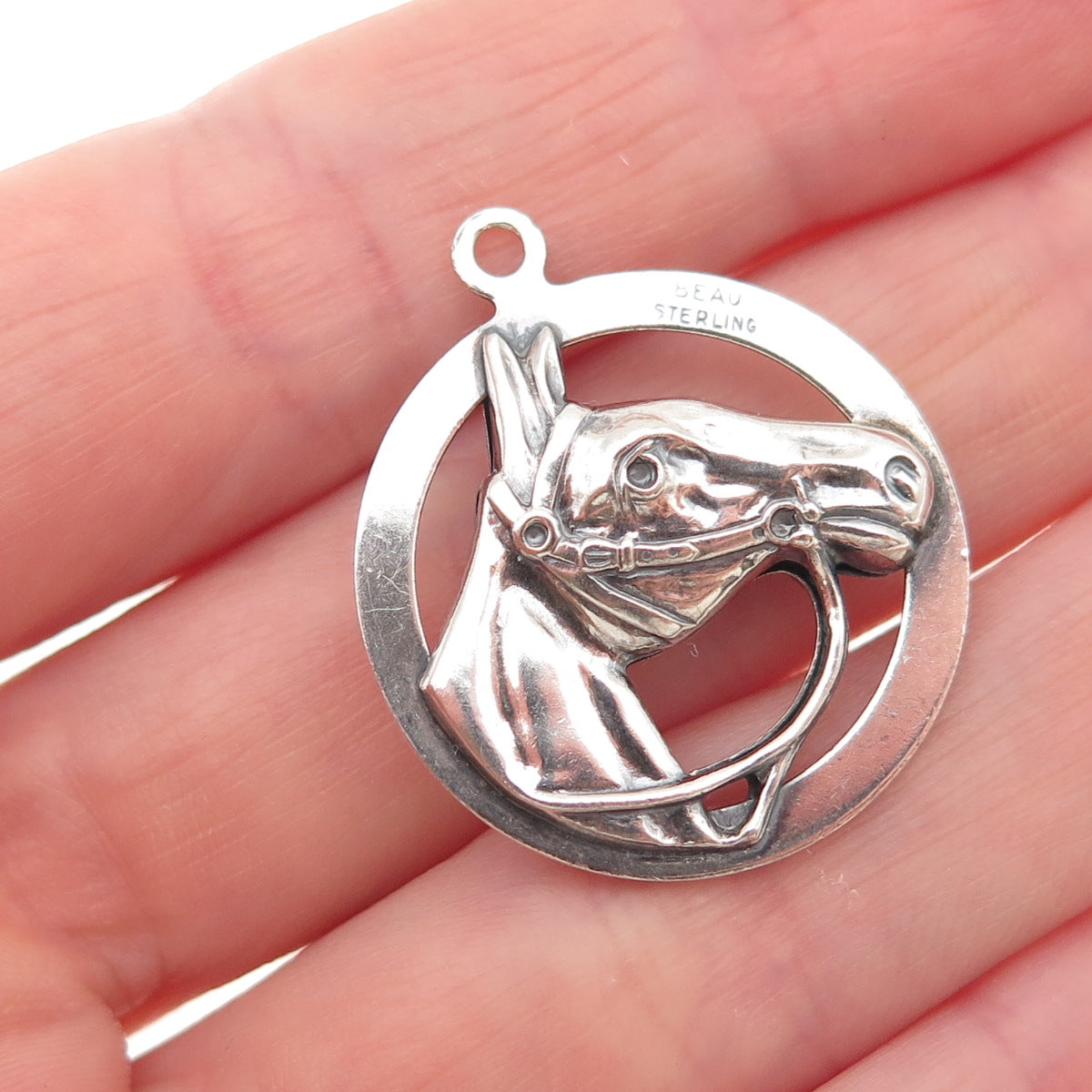 Beau 925 Sterling Silver Antique Art Deco Horse Oxidized Charm Pendant