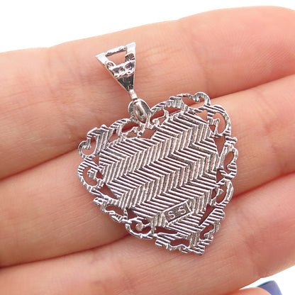 925 Sterling Silver Vintage Letter I Initial Ornate Heart Charm Pendant