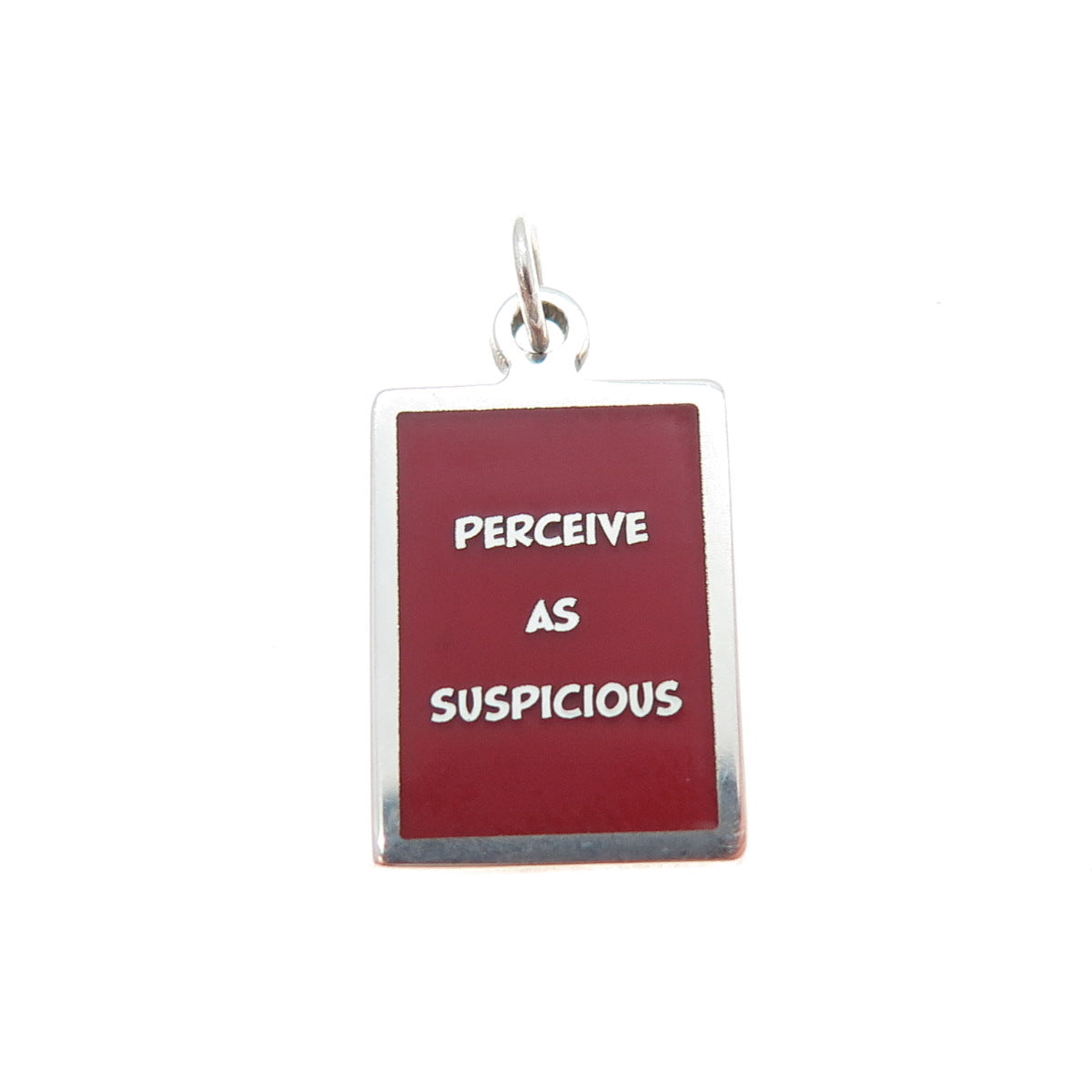925 Sterling Silver Red Enamel Perceive As Suspicious Minimalist Charm Pendant