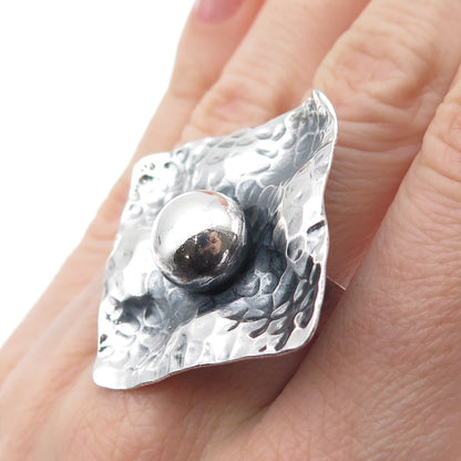 925 Sterling Vintage Modernist Hammered Square Oxidized Statement Ring Size 8