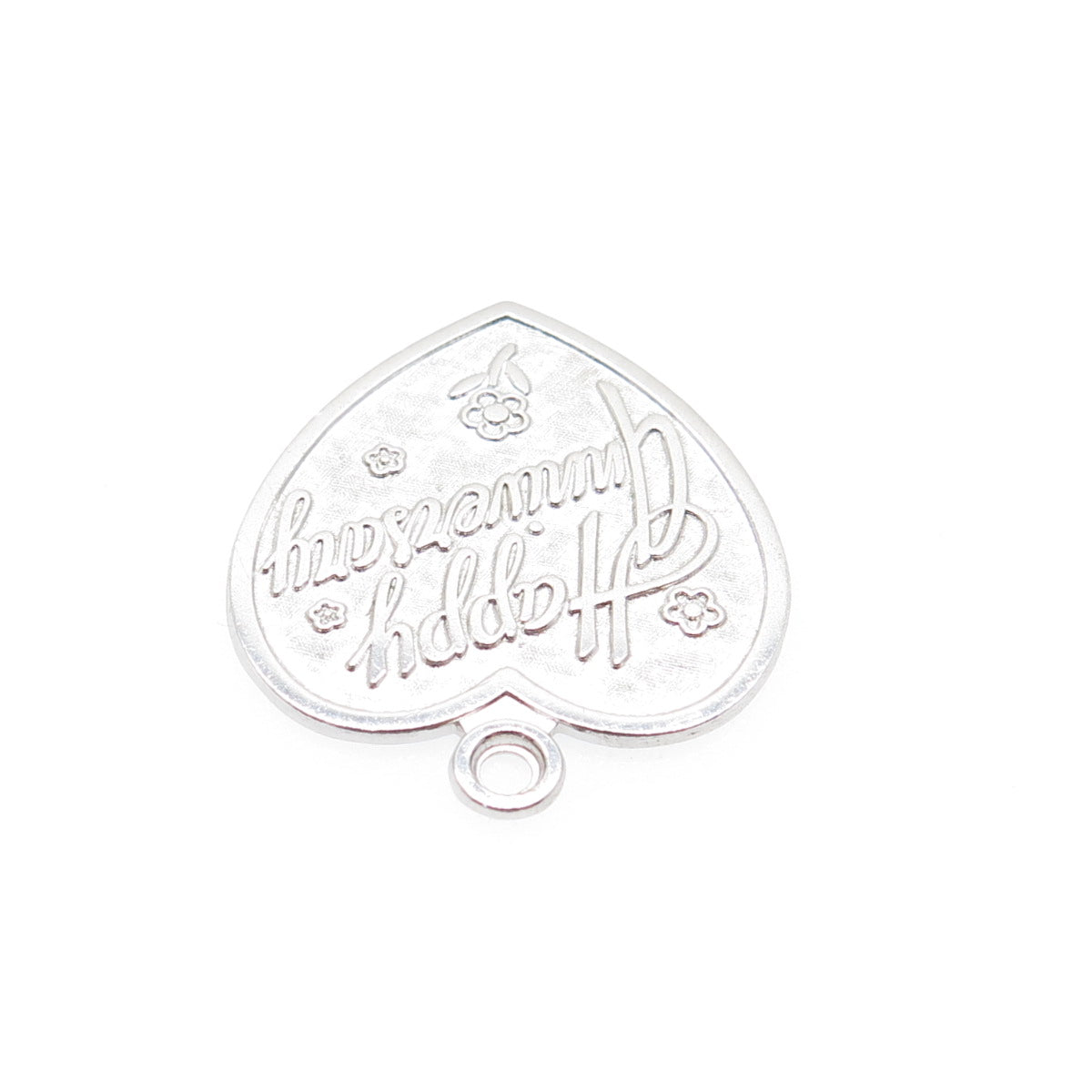 LAMODE 925 Sterling Silver Vintage Happy Anniversary Heart Tag Charm Pendant