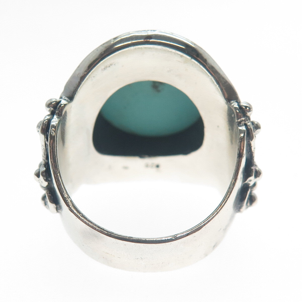 925 Sterling Silver Vintage Real Mountain Turquoise Sun Oxidized Ring Size 10.5