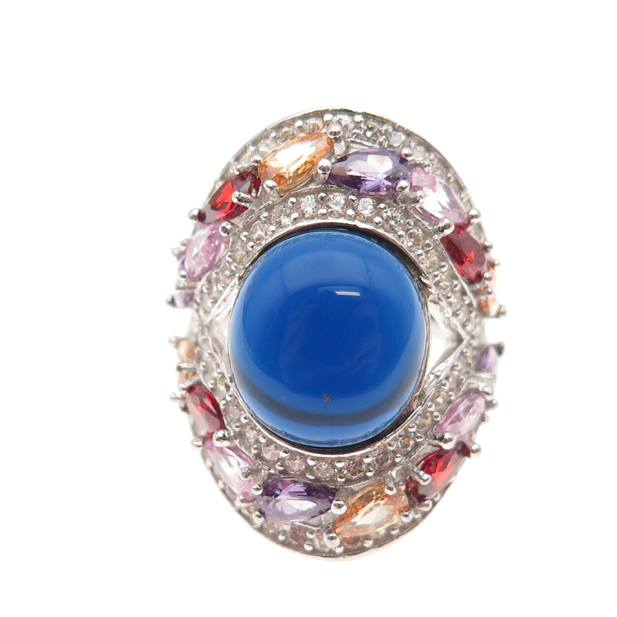 925 Sterling Silver Multi-Color C Z Cluster Ring Size 7