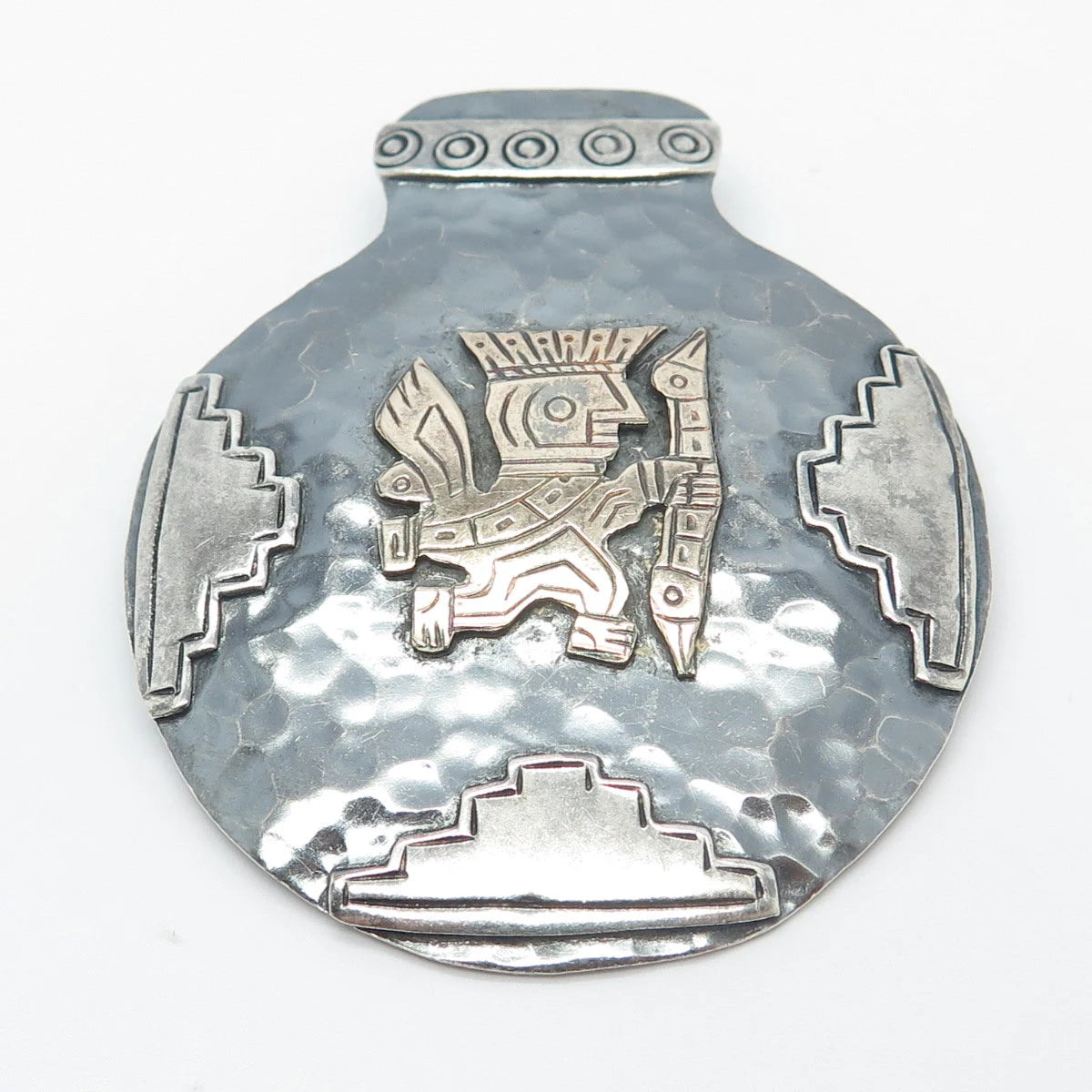 925 Sterling Silver / 18K Gold Vintage Peru Tribal God Pin Brooch / Pendant