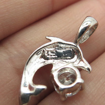 925 Sterling Silver Vintage C Z Dolphin For Good Luck Charm Pendant