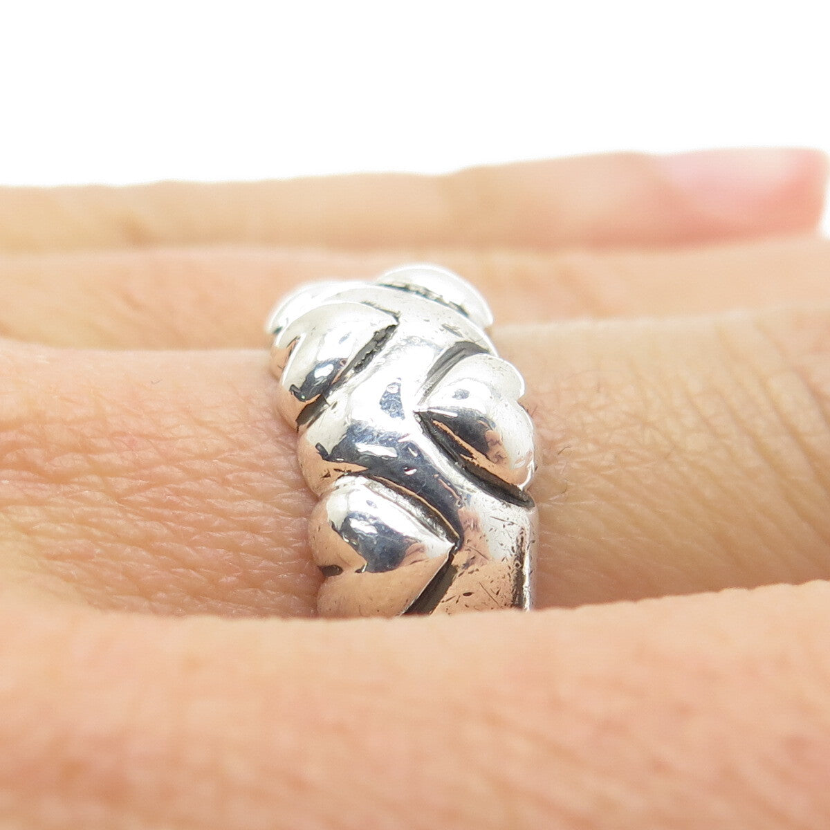 925 Sterling Silver Vintage France Puffy Heart Modernist Ring Size 7
