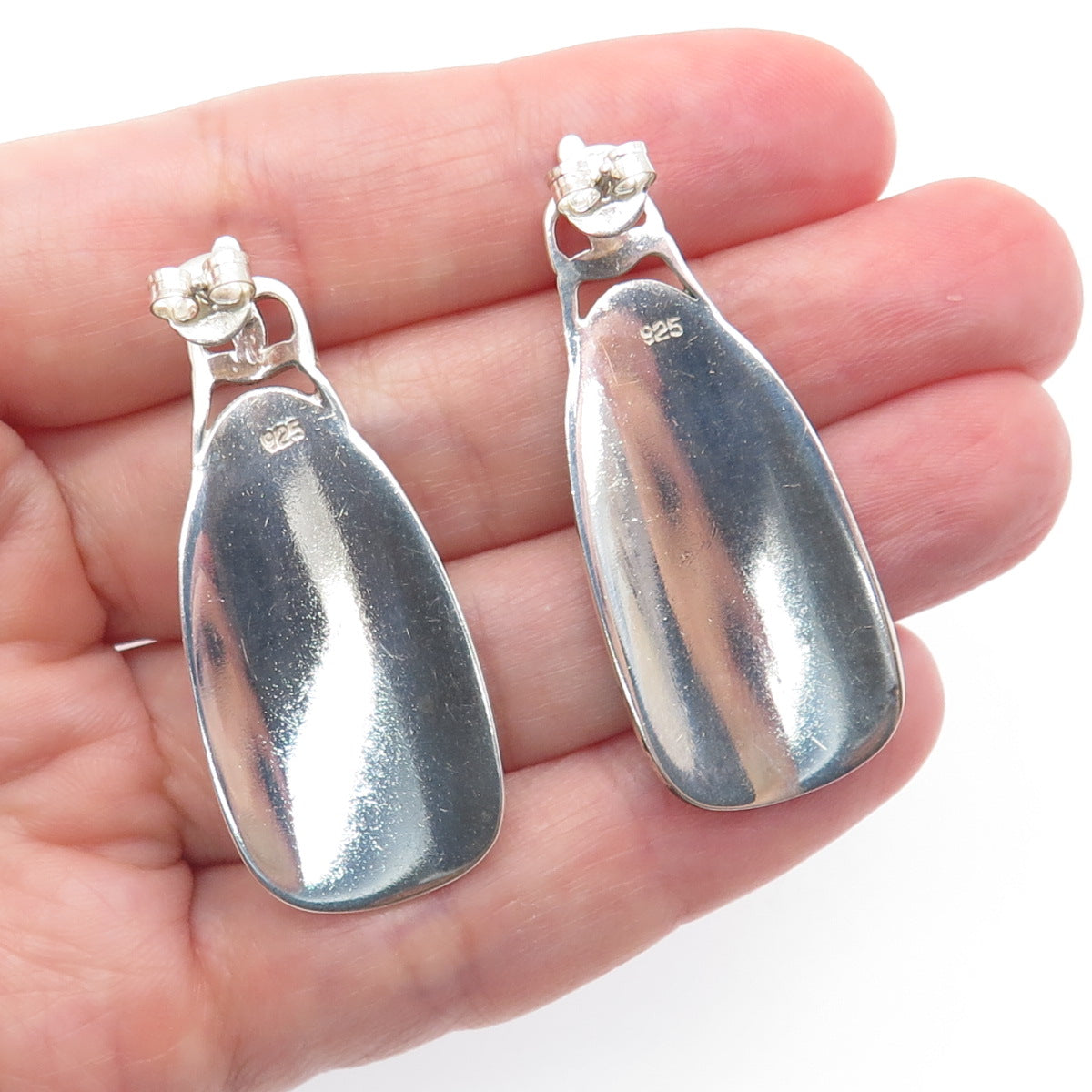 925 Sterling Silver Vintage Modernist Oxidized Drop Earrings