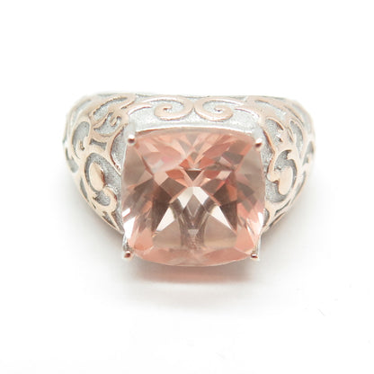 CHUCK CLEMENCY 925 Sterling Silver 2-Tone Real Doublet Morganite Ring Size 7.25