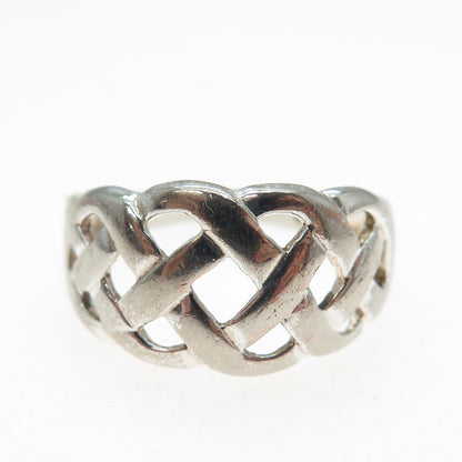 925 Sterling Silver Vintage Celtic Woven Oxidized Ring Size 8.25