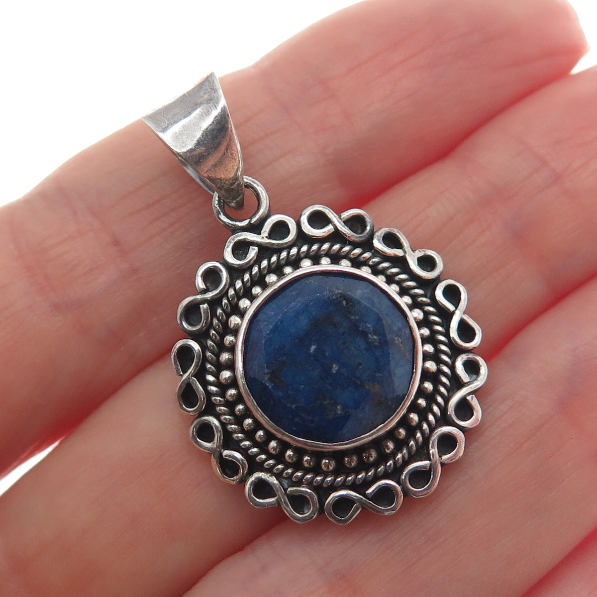SAMUEL BENHAM BJC Sterling Silver Vintage Real Lapis Infinity Oxidized Pendant