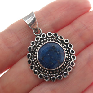 SAMUEL BENHAM BJC Sterling Silver Vintage Real Lapis Infinity Oxidized Pendant