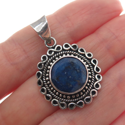 SAMUEL BENHAM BJC Sterling Silver Vintage Real Lapis Infinity Oxidized Pendant