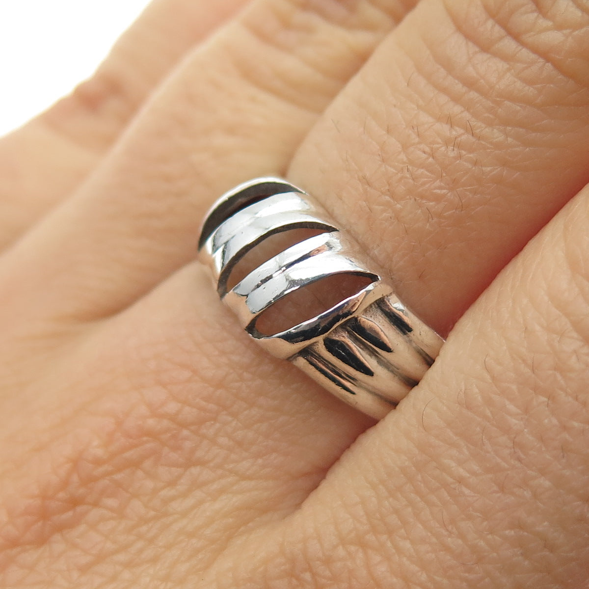 925 Sterling Silver Vintage Modernist Oxidized Ring Size 9.5