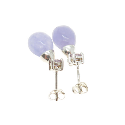 HAN 925 Sterling Silver Vintage Real Lavender Jade & Amethyst Gemstone Earrings