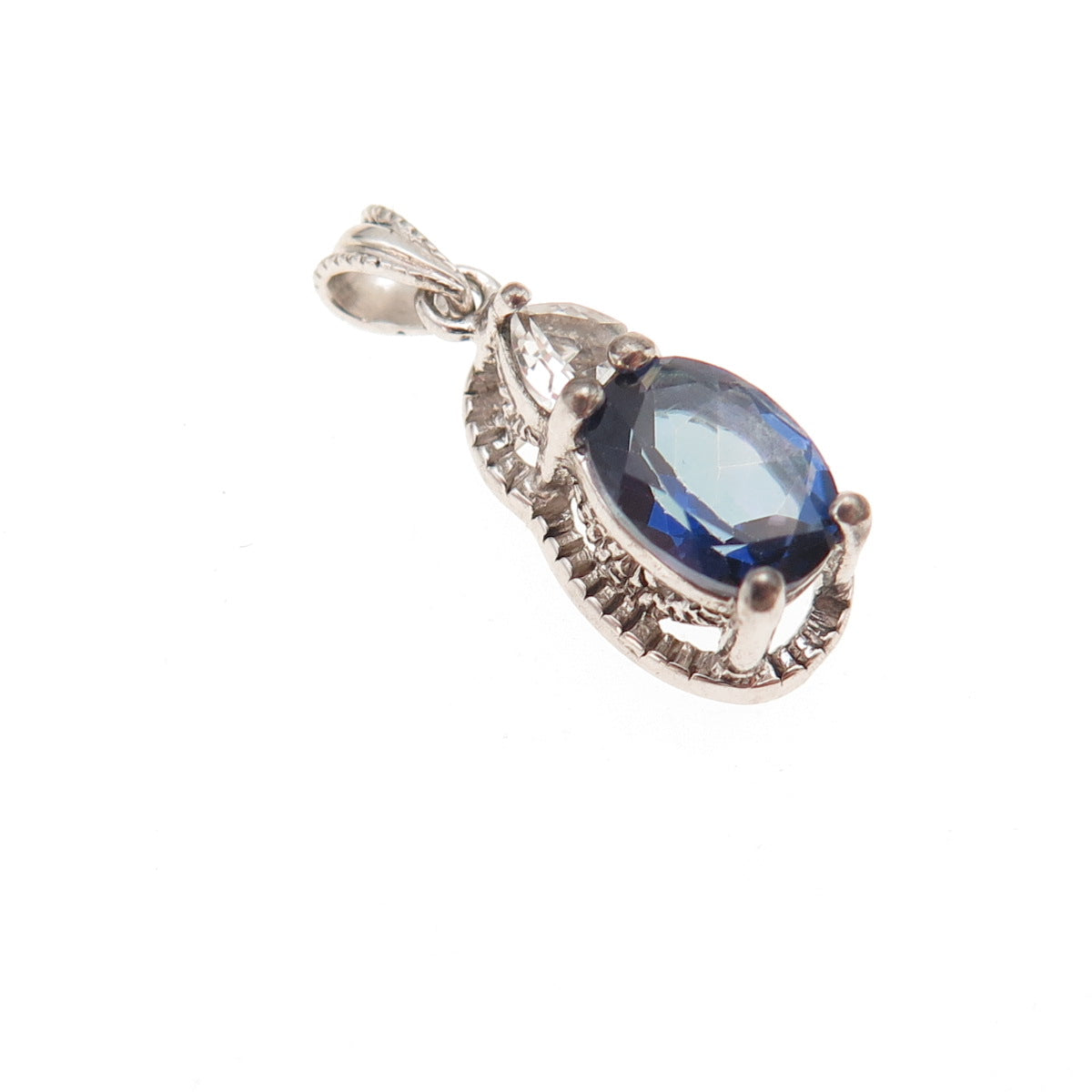 RJ Graziano 925 Sterling Silver Real White Topaz & Lab-Created Sapphire Pendant