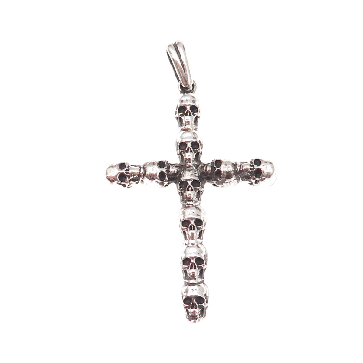 925 Sterling Silver Vintage Skull Cross Oxidized Pendant