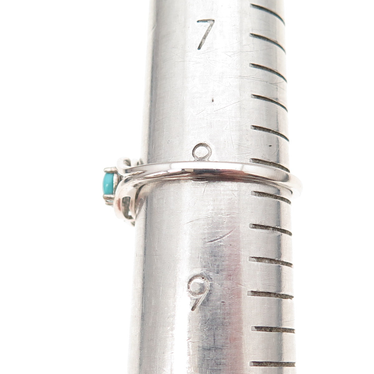 Chuck Clemency 925 Sterling Silver Real Turquoise & White Topaz Ring Size 8.25