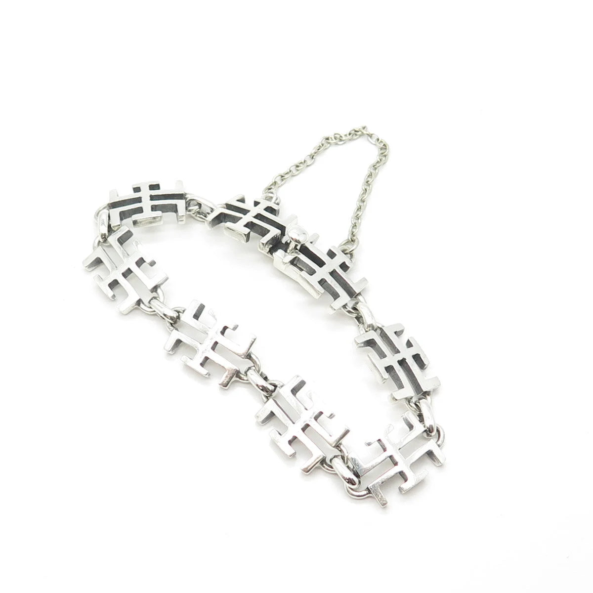 925 Sterling Silver Vintage Modernist Link Bracelet 7" / SIGNED