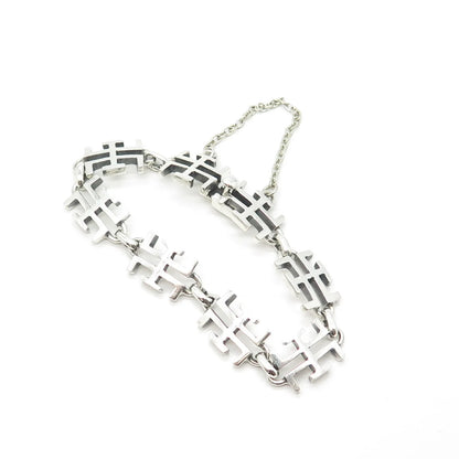 925 Sterling Silver Vintage Modernist Link Bracelet 7" / SIGNED