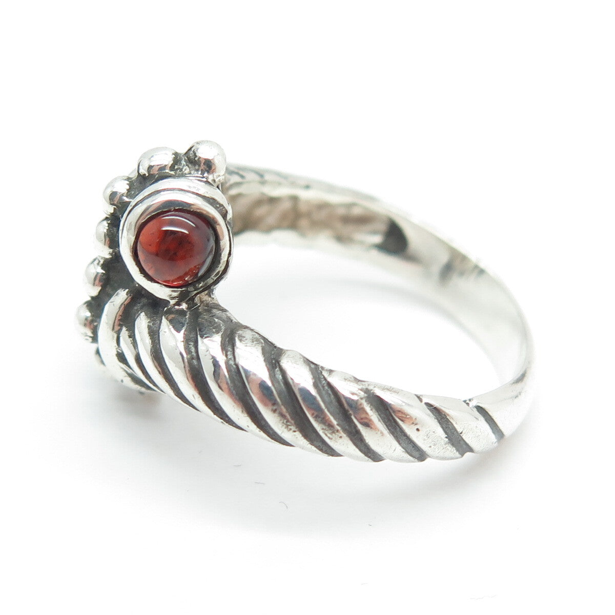 925 Sterling Silver Vintage Real Red Garnet Bypass Twisted Rope Ring Size 7.75