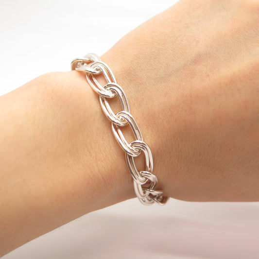925 Sterling Silver Vintage Double Oval Link Bracelet 6.75"