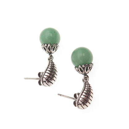 925 Sterling Silver Vintage Real Aventurine Modernist Ball Bead Dangle Earrings