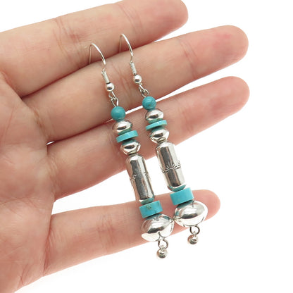 Old Pawn Sterling Silver Vintage Lone Mountain Turquoise Navajo Pearl Earrings