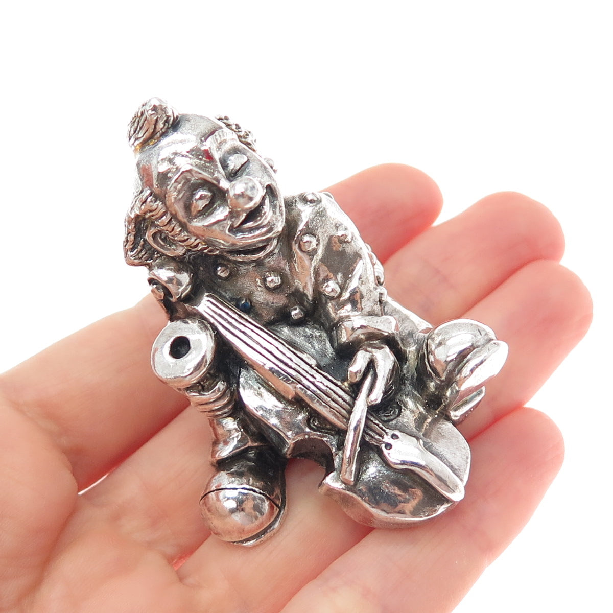 ALESSANDRO MAGRINO 925 Sterling Silver Vintage Pagliacci Clown & Cello Figurine