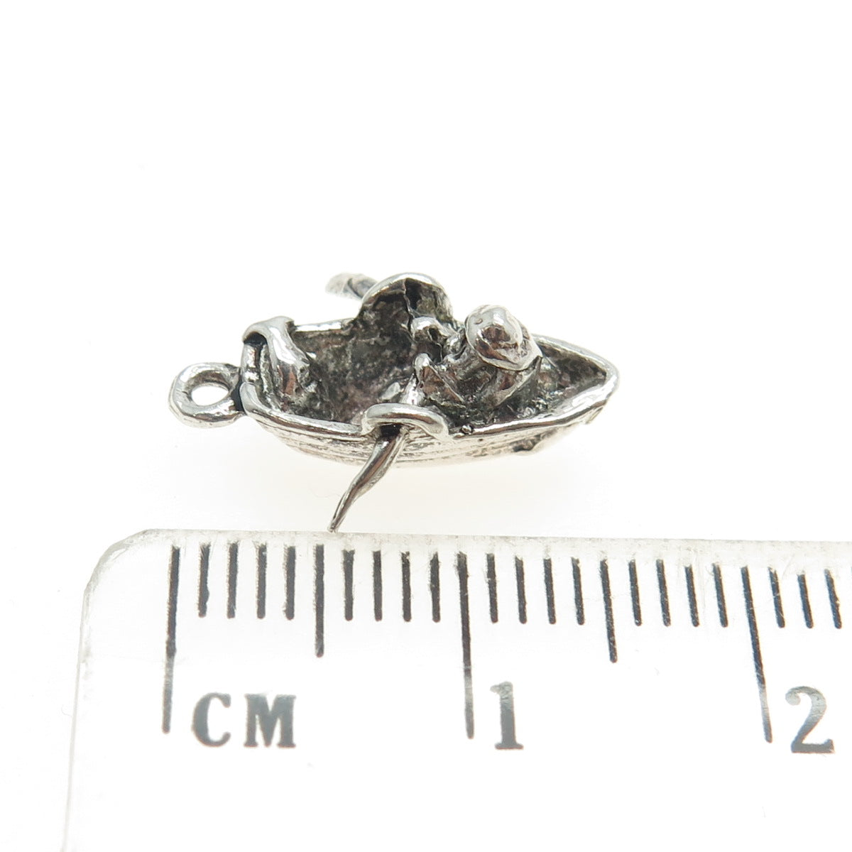 925 Sterling Silver Vintage Fisher on Boat 3D Charm Pendant