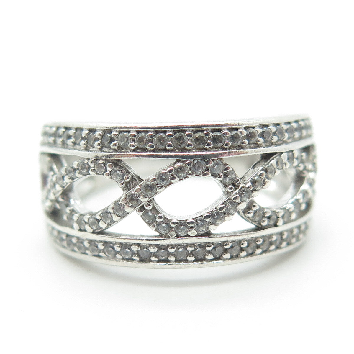 925 Sterling Silver White C Z Heartbeat Wave Ring Size 6.25