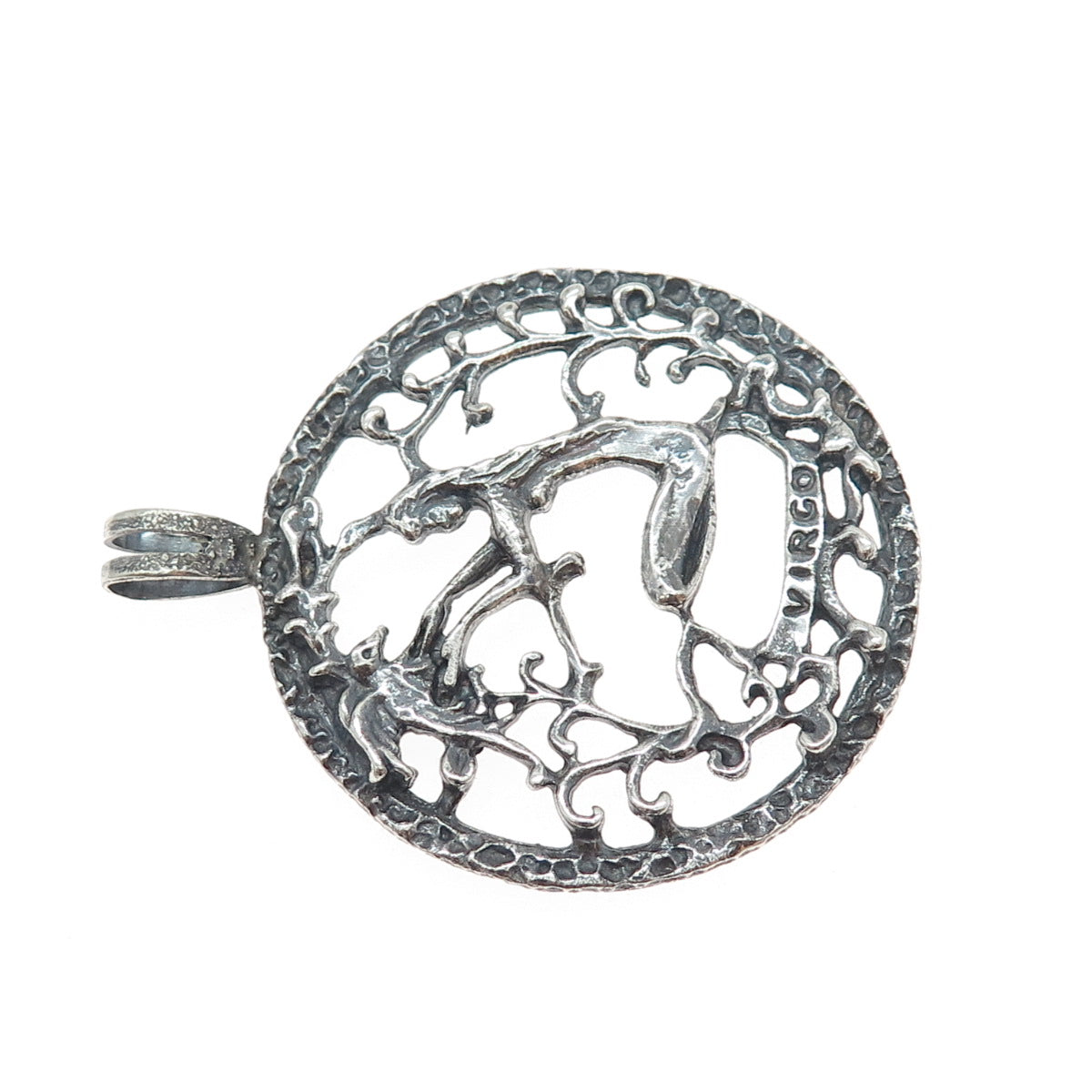 925 Sterling Silver Vintage Virgo Zodiac Sign Oxidized Pendant