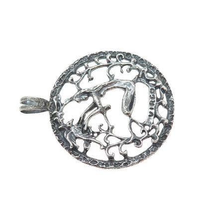 925 Sterling Silver Vintage Virgo Zodiac Sign Oxidized Pendant