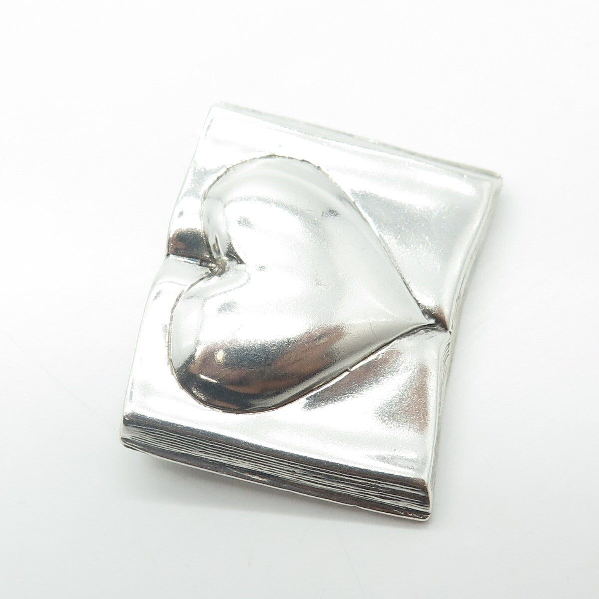GUYOT 925 Sterling Silver Vintage 1989 Open Book Puffy Heart Repousse Pin Brooch