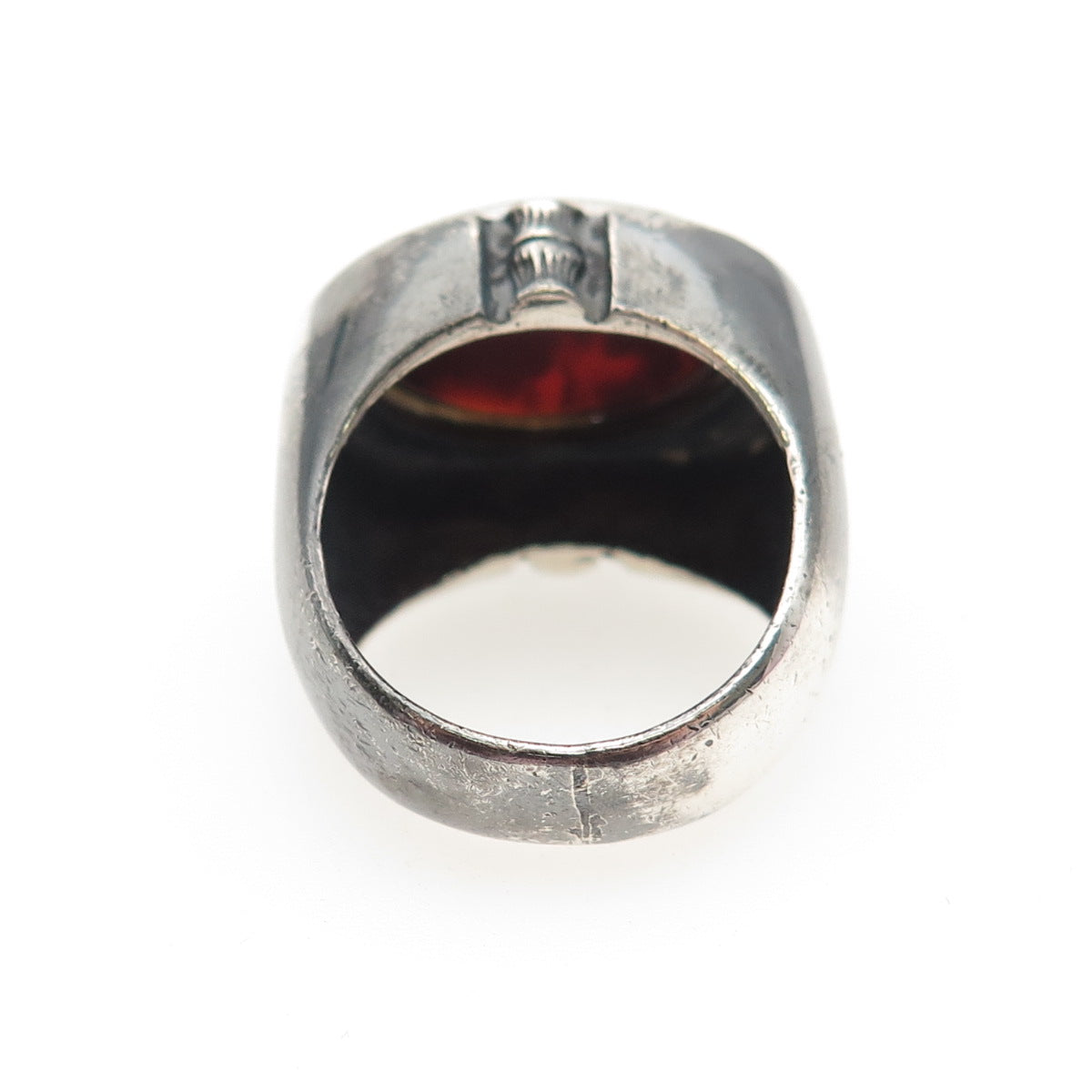 925 Sterling Silver Vintage Real Agate Modernist Oxidized Ring Size 7