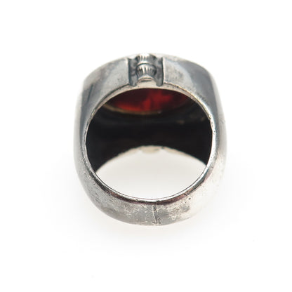 925 Sterling Silver Vintage Real Agate Modernist Oxidized Ring Size 7