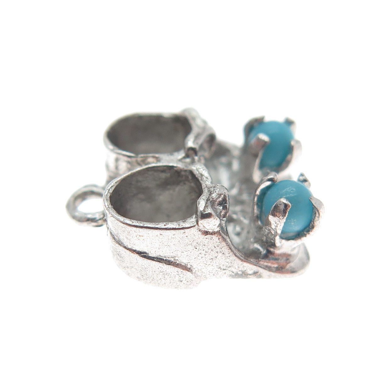 925 Sterling Silver Vintage Real Turquoise Baby Shoes Minimalist Charm Pendant