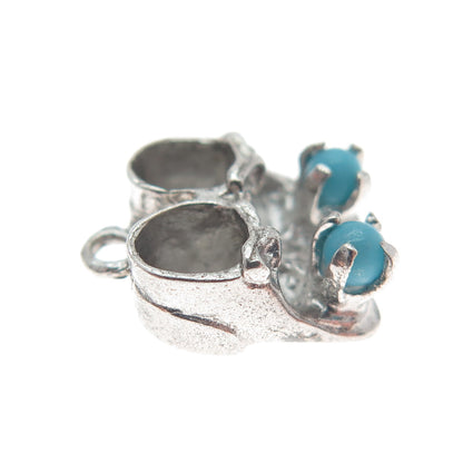 925 Sterling Silver Vintage Real Turquoise Baby Shoes Minimalist Charm Pendant