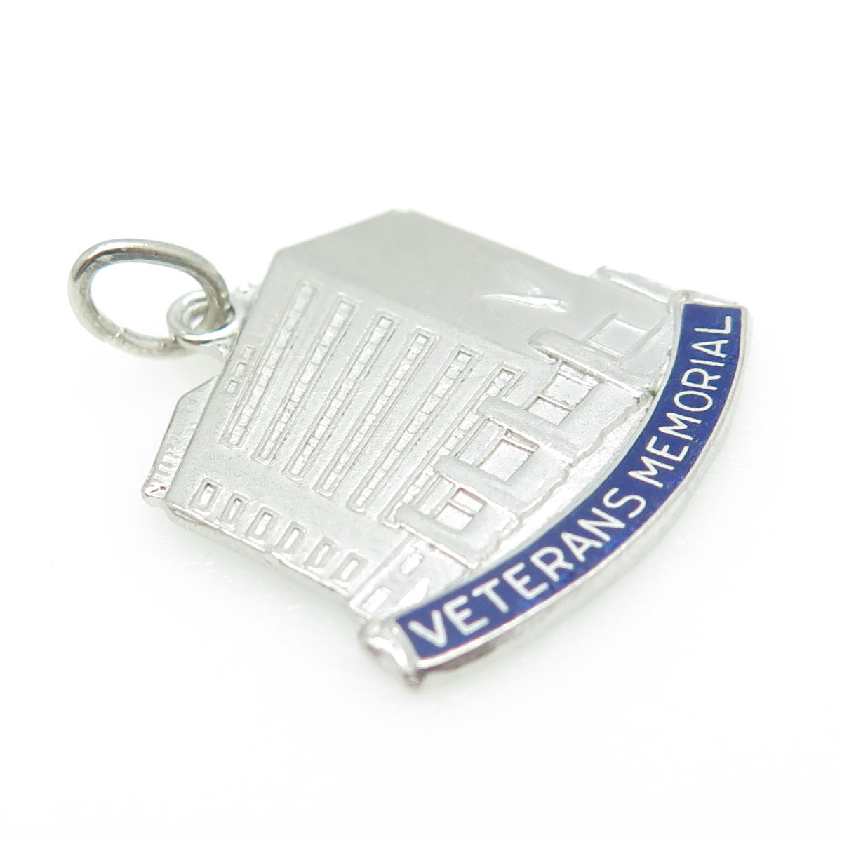 925 Sterling Silver Vintage Enamel Veterans Memorial Building Detroit Pendant