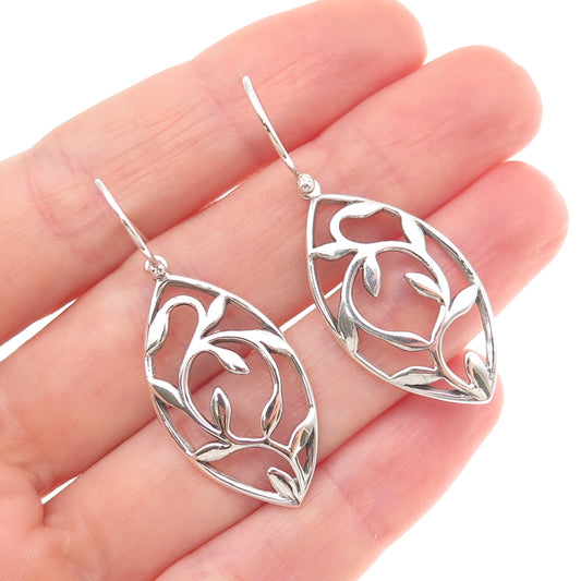 925 Sterling Silver Vintage Floral Dangle Earrings