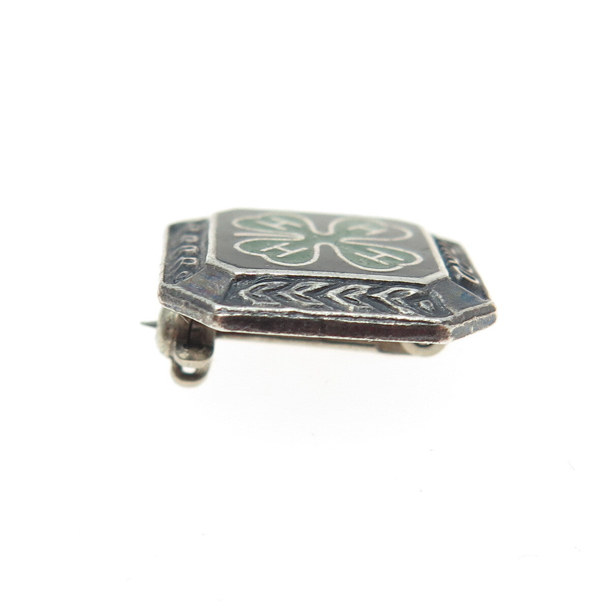 925 Sterling Silver Vintage 4-H Club 3rd Year Membership Achievement Pin Brooch