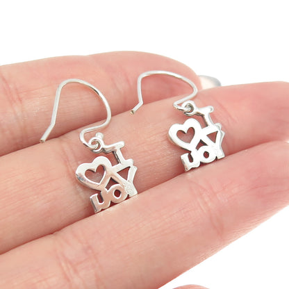 925 Sterling Silver "I Love You" Dangling Earrings