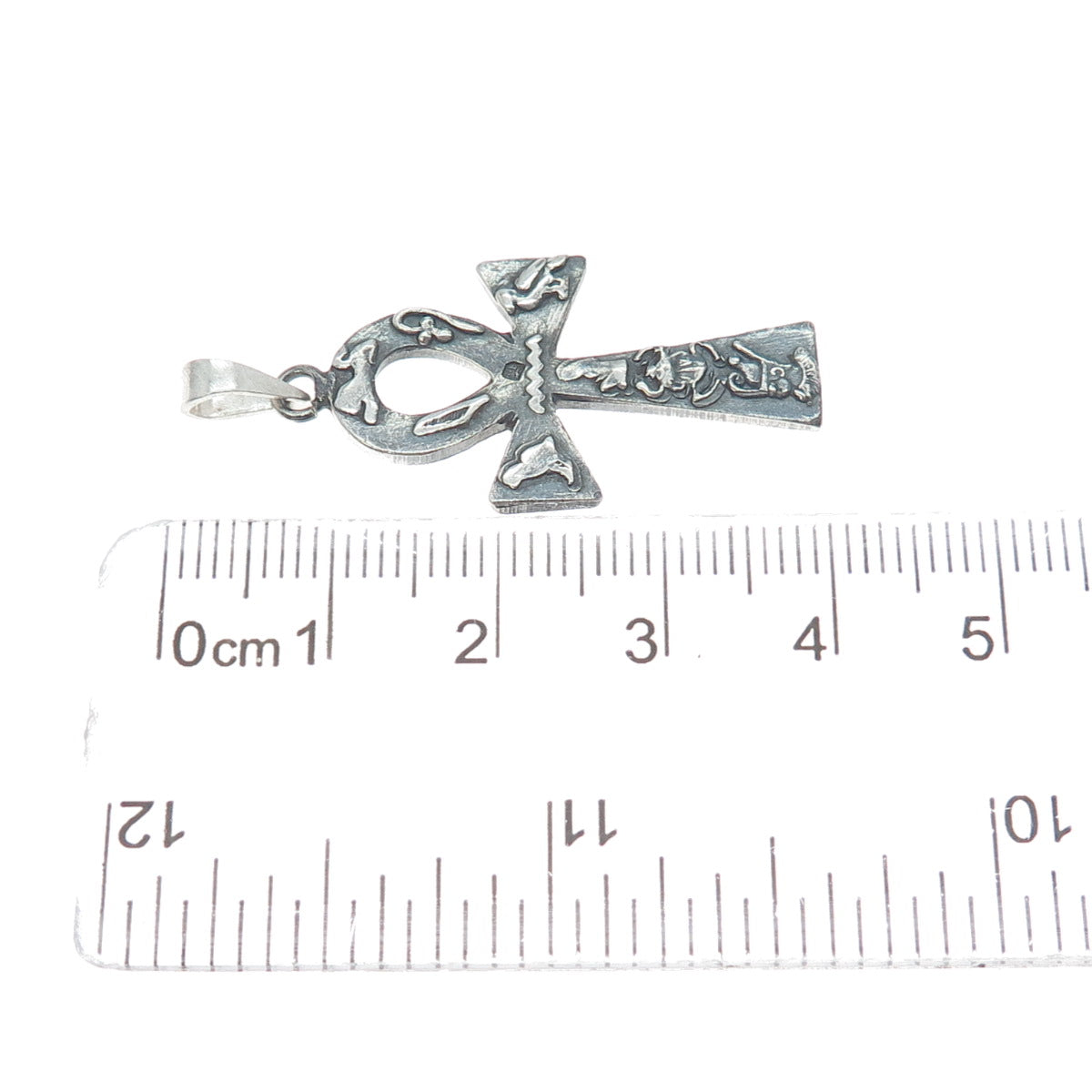 800 Silver Vintage Egyptian Ankh Oxidized Charm Pendant